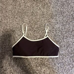 SHEIN Brown Bikini Bralette with White Trim